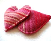 Pocket Hand Warmers PINK STRIPES Heart Handwarmers Eco Gift Heart Hand Warmers by WormeWoole