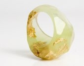 margarita green size 7 soft faceted eco resin ring with suspended gold leaf