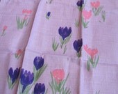 Purple Crocus. Vtg Vera linen kitchen towel, pink and purple, spring crocus. Excellent vintage condition.