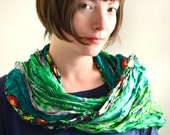 Patchwork Scarf Upcycled Sari Green and Diferent Tone  Hand Made with Love Az