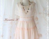 Spring Shine - Sweet Lady Spring Summer Dress Delicate Party Dress Pale Peachy Color White Lace Cover XS-S
