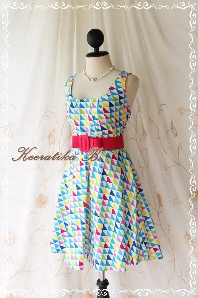 Sound Of Summer - Sweet Elegant Spring Summer Sundress Geometric Print Sleeveless Style Party Beach Tropical Season Dress