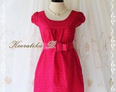 Sound Of Summer III - Sweet Lady Cotton Lace Dress Hot Pink Color Dolly Cap Sleeve Yoke Style Party Birthday Anniversary  Dress