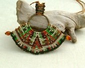 Micro macrame necklace forest fairy natural earthy colors with bronze beads and carnelian gemstone beads