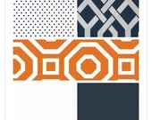 Custom Crib Bedding-Orange Navy and white