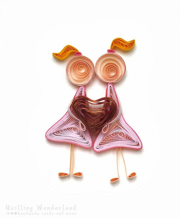 Mother's Day Card - quilling Mom pink girls handmade