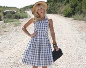 VTG 1950s 50s Black and Grey Checkered Halter Dress M