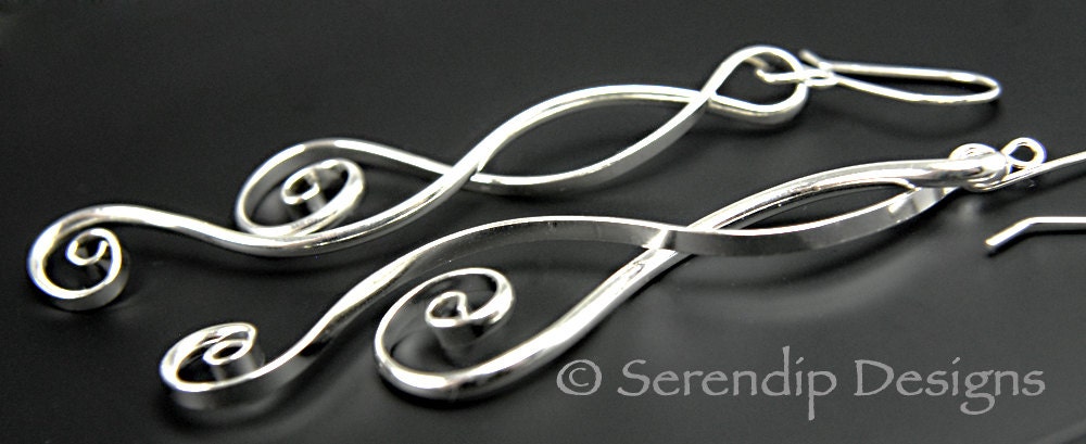 Long Silver Elegant Spiral Earrings  SE1