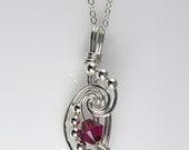 Sterling Silver Birthstone Crystal Wrapped Pendant Ruby July