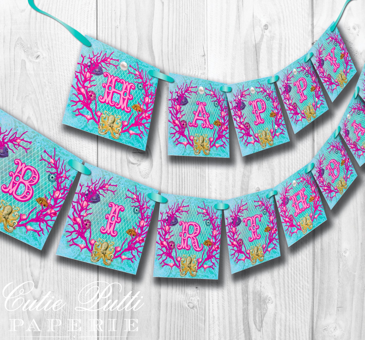 Mermaid Party, Under The Sea Party - PRINTABLE BIRTHDAY BANNER - Cutie Putti Paperie Il_570xn