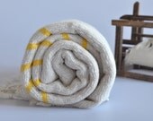 TurKish BaTh ToWel -  Cotton PesHteMal  - Pure soft -Ivory - Yellow stripes