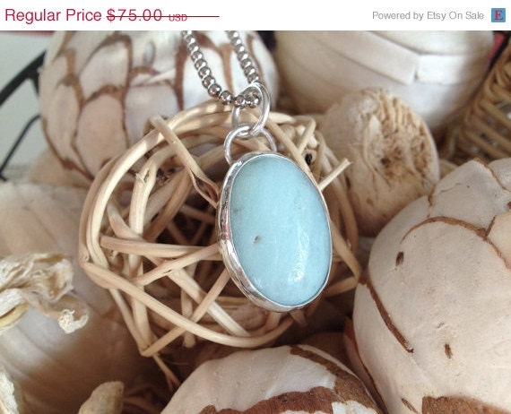 Spring Savings Sale St Thomas on a chain Amazonite and Sterling Silver Metalsmithed pendant