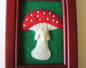 Woodland Mushroom fridge magnet in wooden frame ----- eco felt with glass beads
