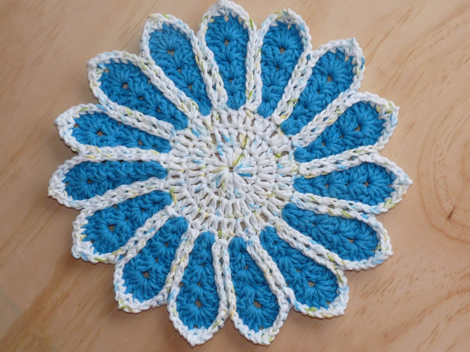 Cotton Crochet Doily Teal Turquoise Flower