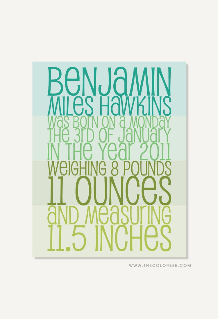 Personalized Children Baby Birth Announcement Kids Wall Art - Subway Art Digital Print Poster