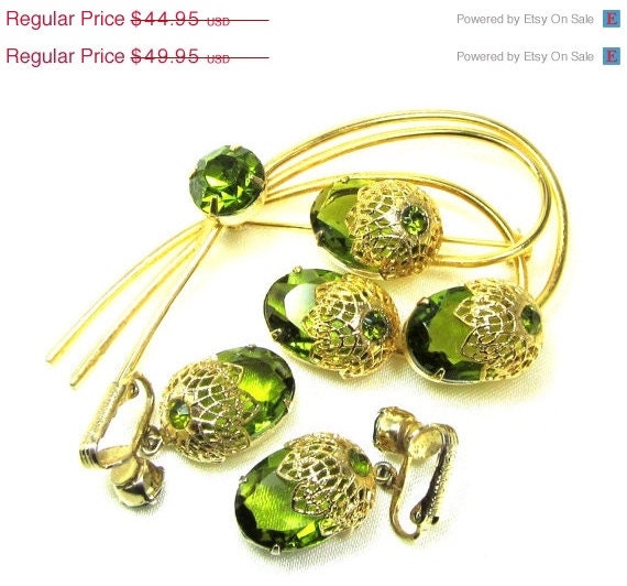 Sarah Sale Mint Collectible Set Vintage Sarah Coventry " Touch of Elegance" Peridot  Demi, August Birthday, Peridot Stones ,Sarah Cov