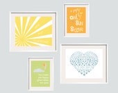 You Are My Sunshine  4 pc Art Print Set 12 x 16  and 8.5 x 12 by YassisPlace