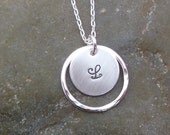 Initial Necklace - Eternity / Karma Circle Surrounds - Encircled Hand Stamped 1/2" Sterling Silver Disc