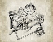 Adorable Vintage Unisex baby LARGE Digital Vintage Image Download Sheet Transfer To Totes Pillows Tea Towels T-Shirts 95