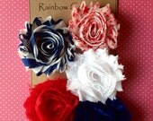 Shabby Frayed Flower Hair Clips 4th of July Red,  White, Blue, Stars and Stripes