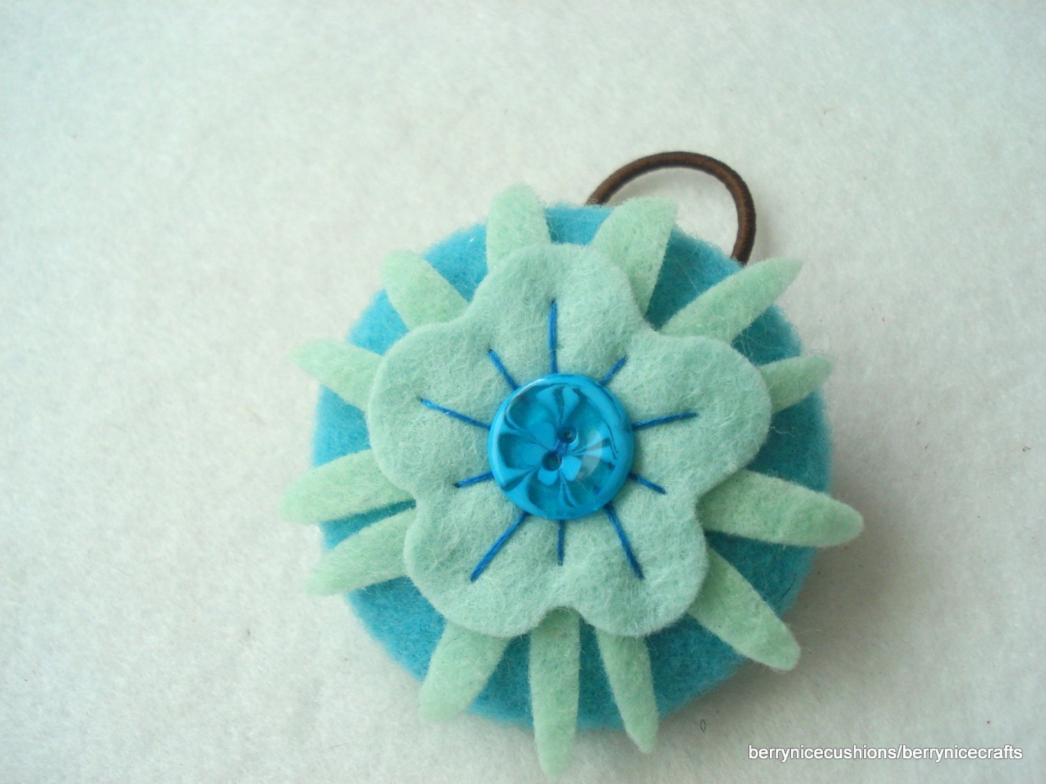 Blue Pony Tail Holder Large Felt Button Hair Bobble Flower Pony Tail Holder