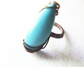 waterdrop tribal ring - delicate simple wire wrapped blue copper ring