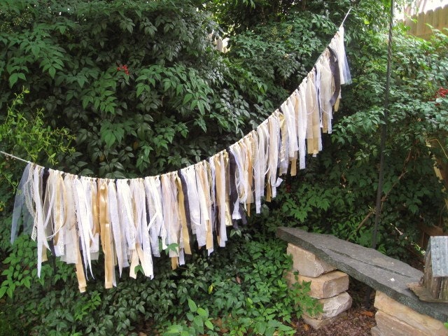 Wedding Decoration, Wedding Garland, Wedding Banner, Rustic Wedding Decor, Fabric Garland, Shabby Cottage Chic, Bridal Shower Decor