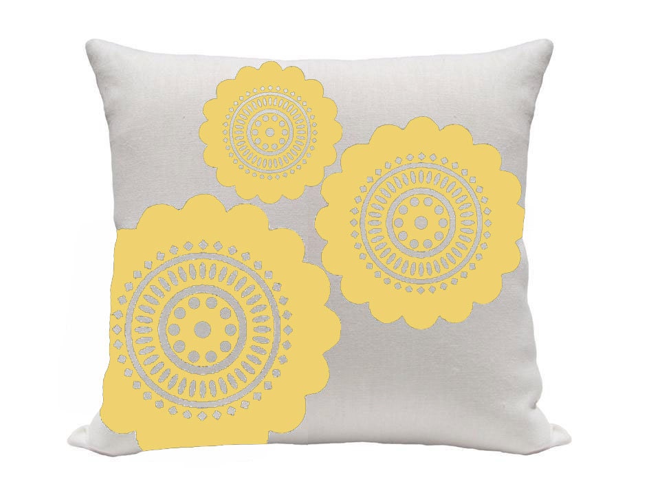 Abstract Flowers Pillow Cover, Gold and White Pillow, sizes 14 inch pillow, 16 inch pillow,