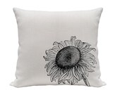 Sunflower Pillow Cover, Decorative Pillows, Throw Pillows, Accent Pillows, Pillow Cover Black and Natural