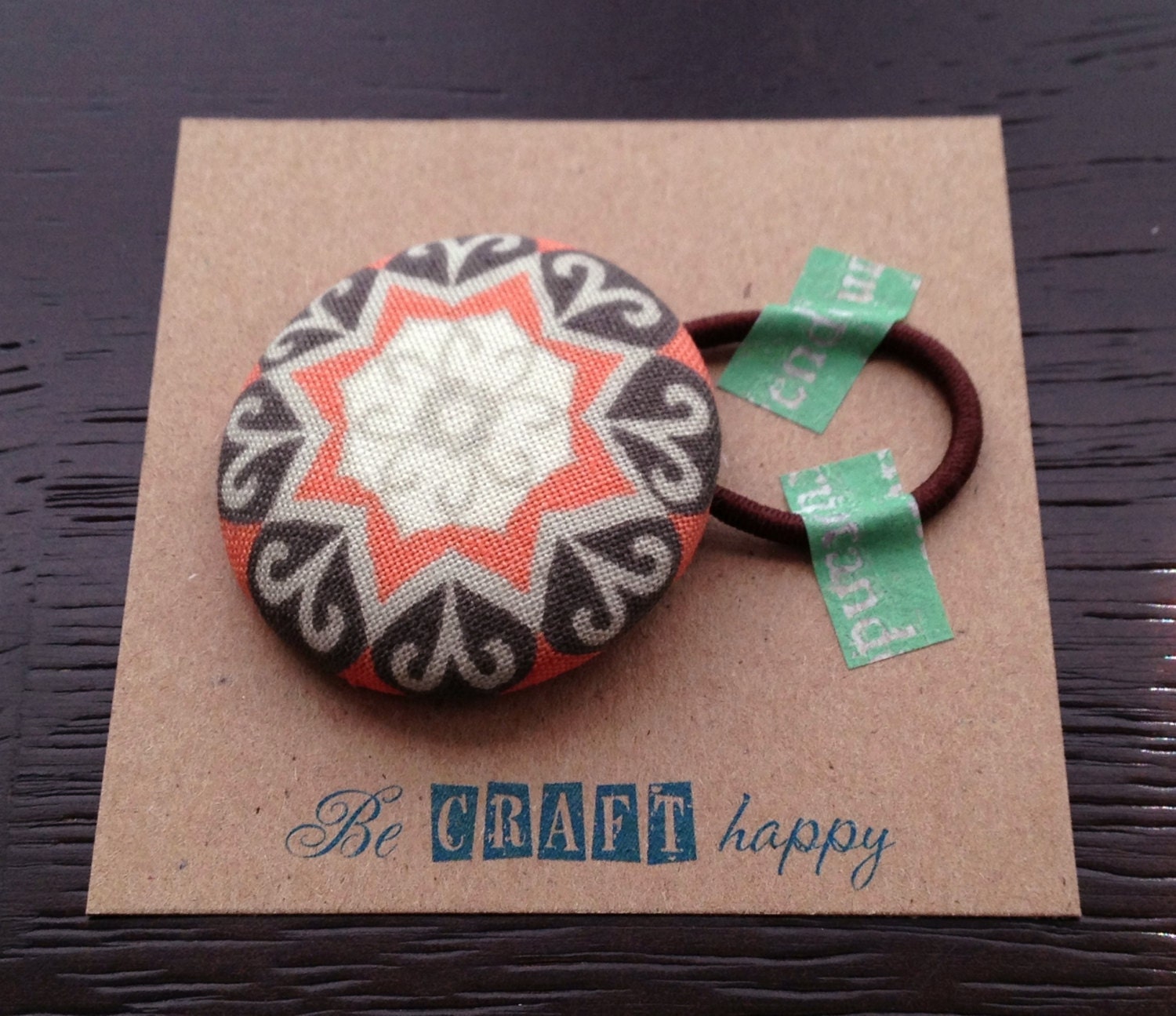 Button ponytail holder - Orange medallion