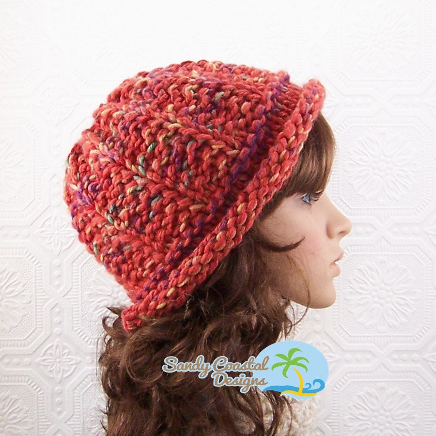 Hand knit hat - burnt pumpkin multicolor - handmade Fall Fashion Winter Fashion Accessories by Sandy Coastal Designs - ready to ship