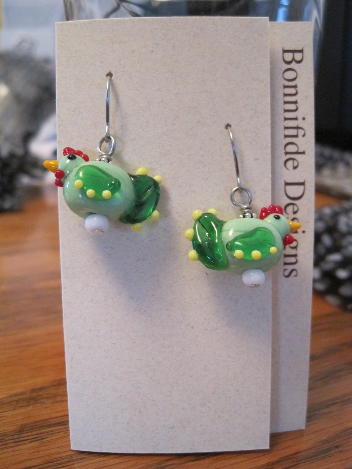 Hand-Made Green Creamsickle Chicken Earrings