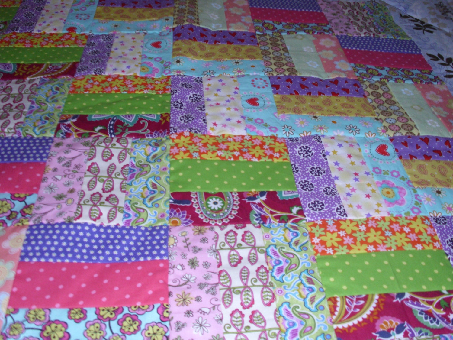 Cute Little Rail Fence Quilt Top Colors Suitable for Girl or Boy