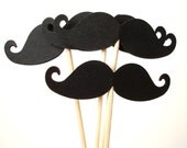 24 Black Mustache Party Picks, Cupcake Toppers, Food Picks, Toothpicks, Drink Picks - No867