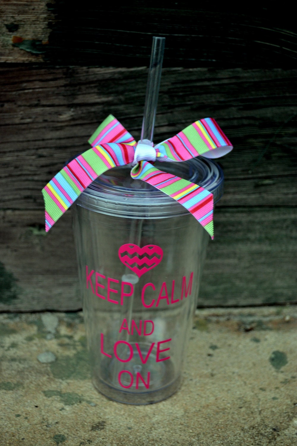 Keep Calm and LOVE ON - 16oz - Tumbler cup with Lid & Straw