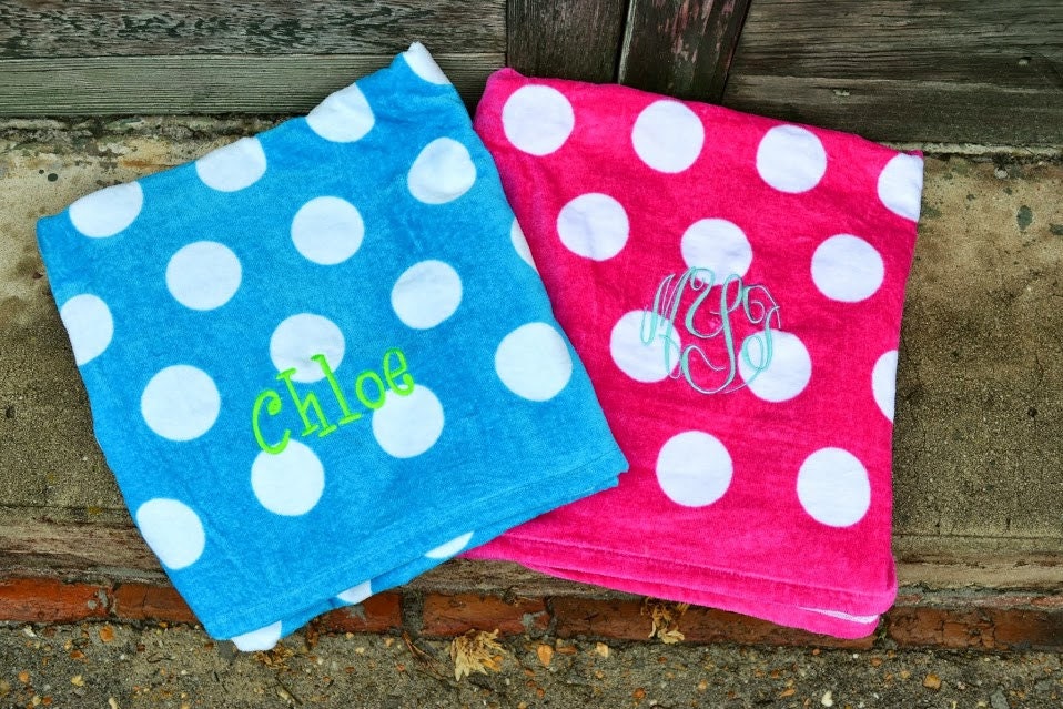 MONOGRAM Polka Dot Beach Towel - Bridesmaid Gift - Graduation Gift - Sorority Gift