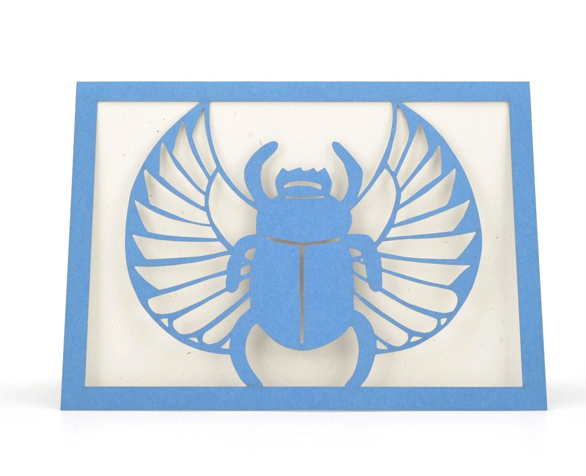 Scarab - Blue Jewel - Paper Cut Greeting Card