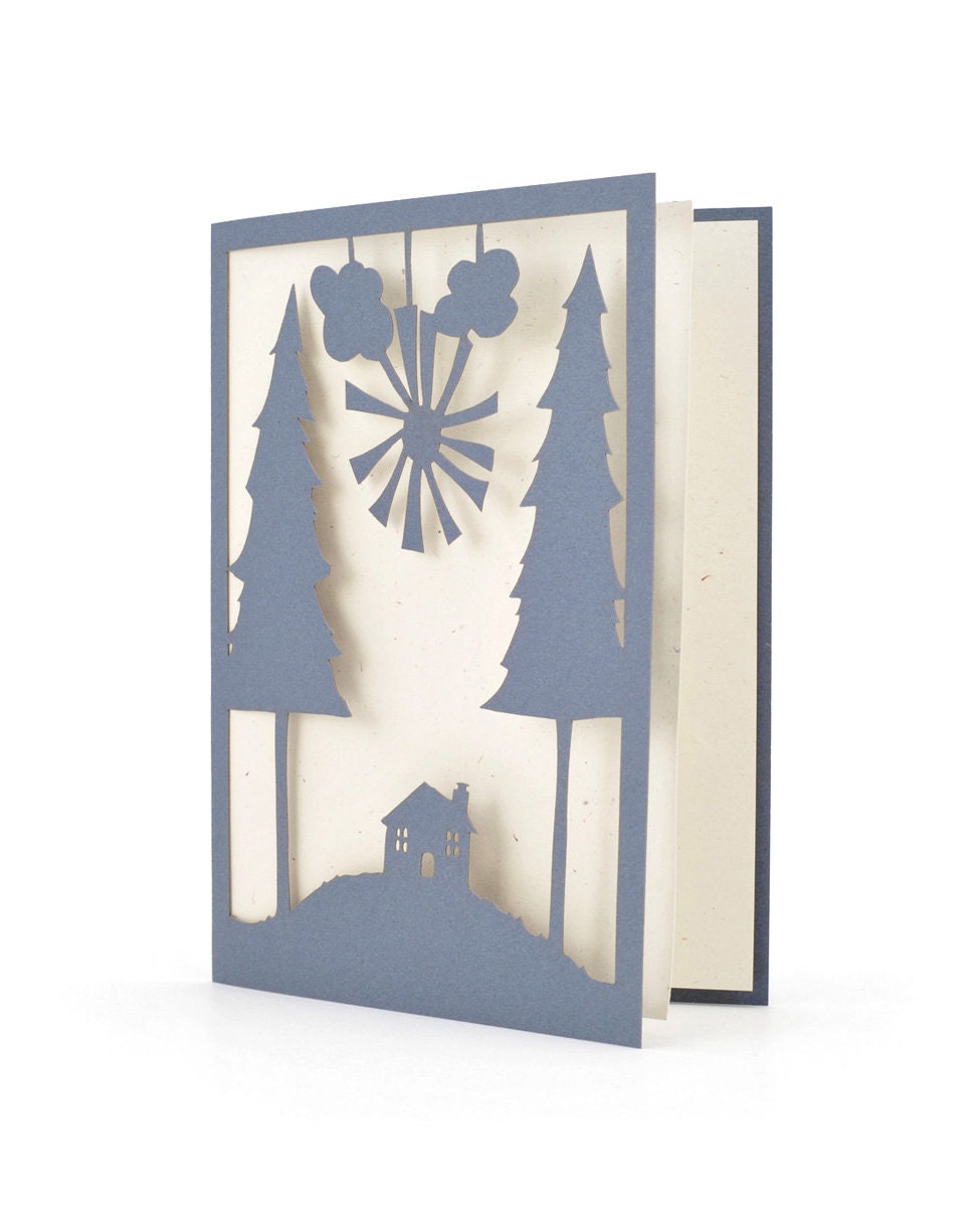 Cute Log Cabin - Laser Cut Paper - Greeting Card