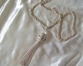 Vintage Rope Necklace Rhinestones and Tassel