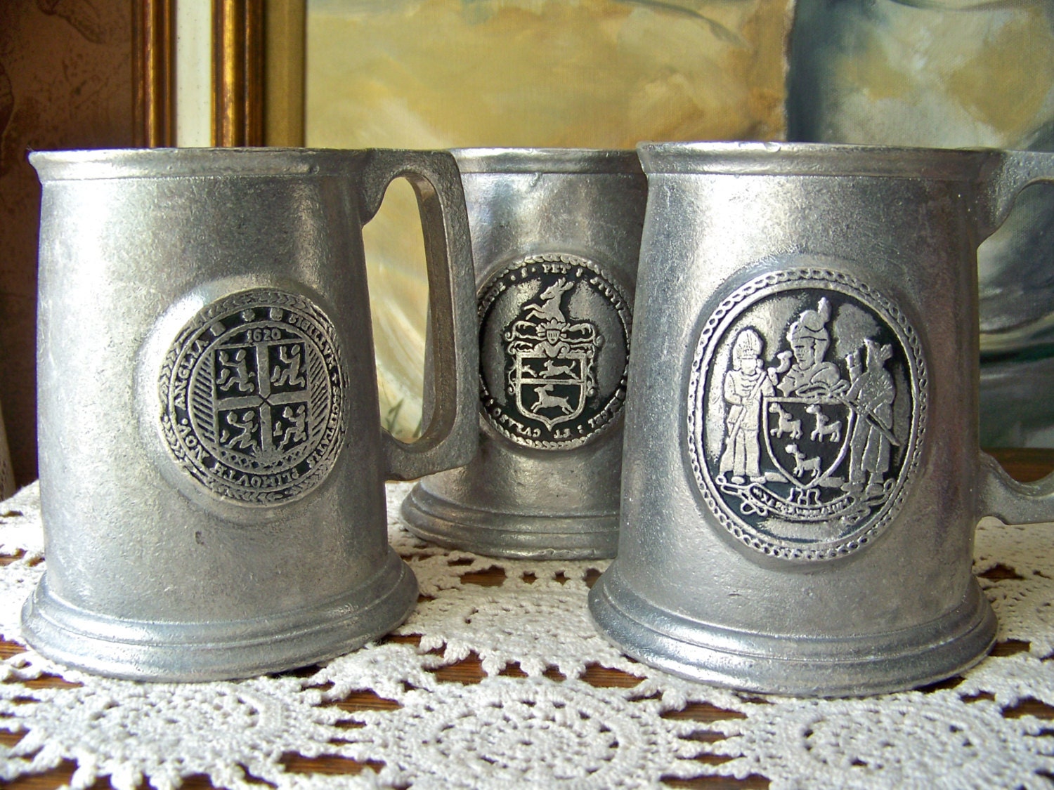 Vintage Pewter Beer Mugs
