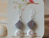 Gray and Cream Coin Pearls Earrings