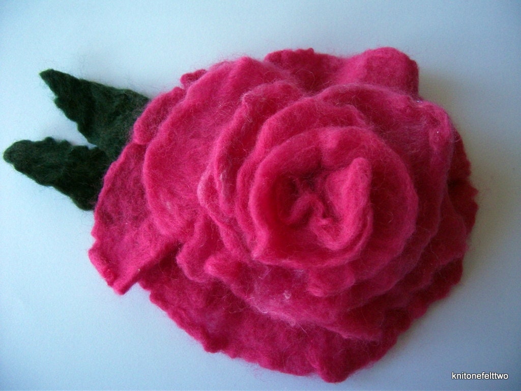 Handfelted Hot Pink Merino Wool Camellia Corsage Brooch