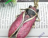 Pretty retro copper purple glaze Cicada necklace pendant jewelry vintage style