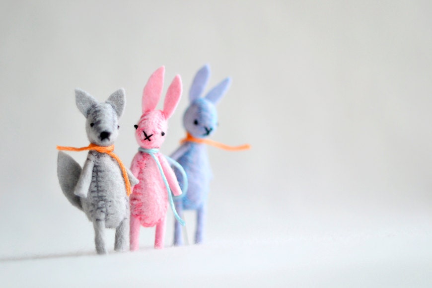 mini pocket bunny - blue miniature pastel felt rabbit by mountroyalmint