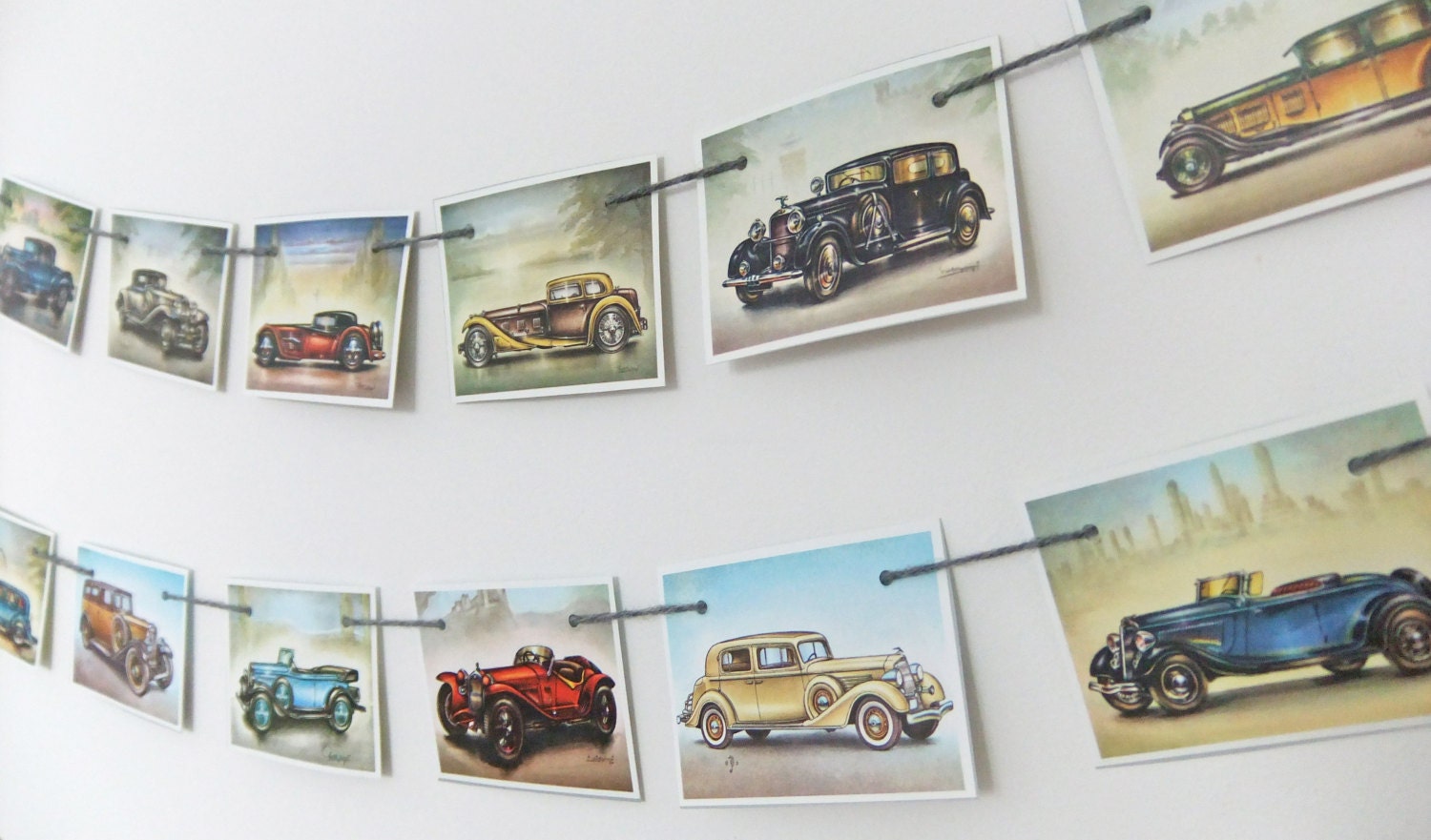 Cars Bunting - Wall Hanging - Recycled Bunting - Decor for Boys Room - Office Decor - Vintage Cars Garland - Cars Banner
