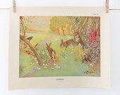 Vintage School Poster, No. 28 Sunrise by K. Nixon - Vintage Print - Spring - nursery decor - Picture of rabbits