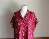 70s tunic top burgundy umbrella print blouse XL XXL 1X