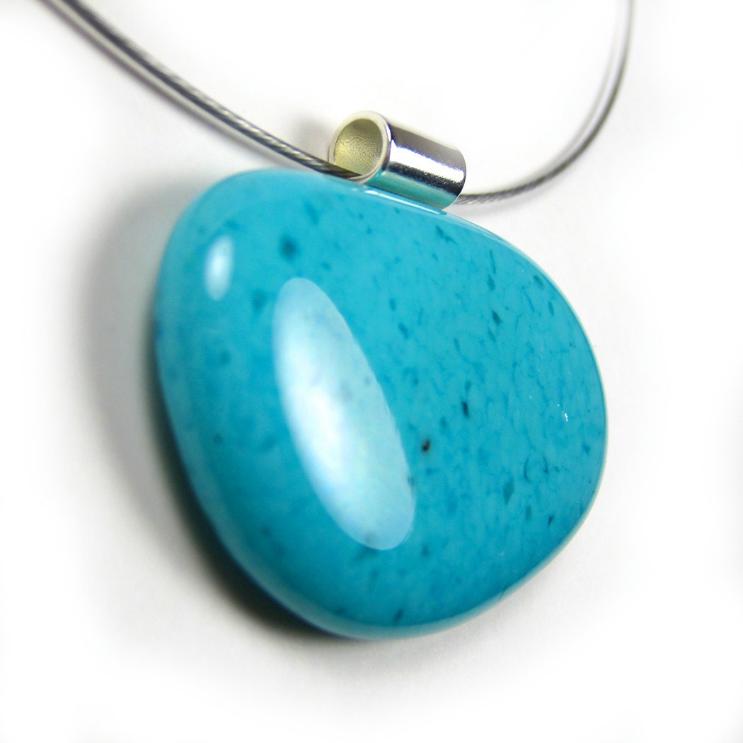 Turquoise Recycled Glass Pendant Necklace with Magnetic Closure