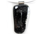 Black Recycled Glass Pendant Necklace with Magnetic Closure