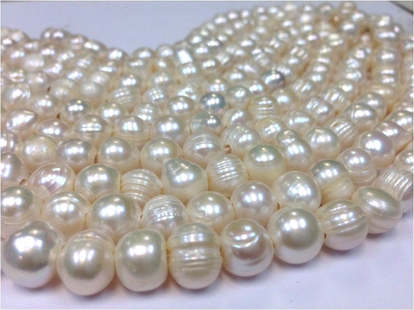 WHOLE SALE 8 inch 8-10 mm Large Hole Freshwater Pearl Baroque Potato Beads - white - 2.0 mm hole (mj25)